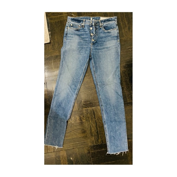 Rag & Bone Denim Jeans Size 27 Frayed Raw Hem Exposed Button Fly High Rise - Picture 2 of 3